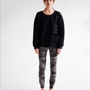 Express One Eleven Asymmetrical Lace Up Sweatshirt